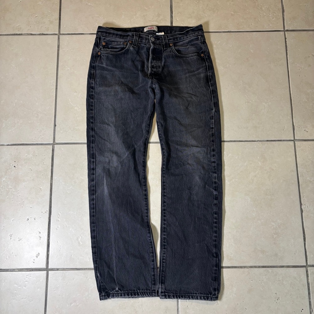 Levis 501 Original Straight Leg Button Fly Faded Black Jeans Mens 33x32